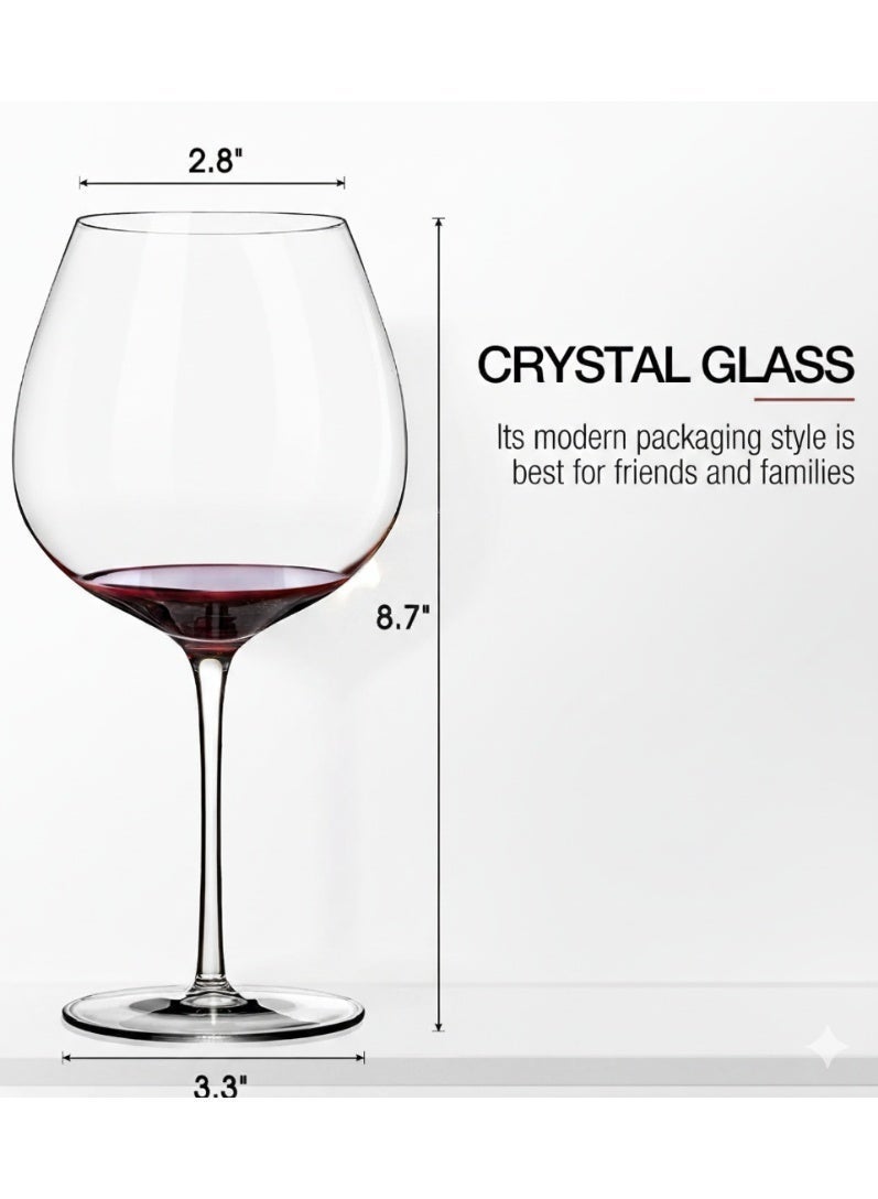 دبي كريستال طقم كؤوس نبيذ أحمر مكون من قطعتين، كؤوس بورغندي كبيرة سعة 23 أونصة، كؤوس نبيذ، كؤوس نبيذ ذات ساق طويلة. - Image 2